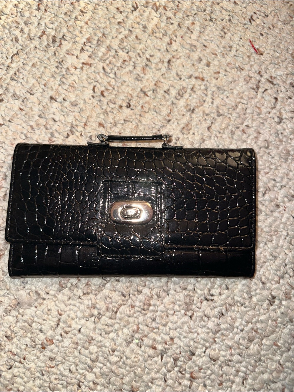 Black Croc-Embossed Women's Wallet